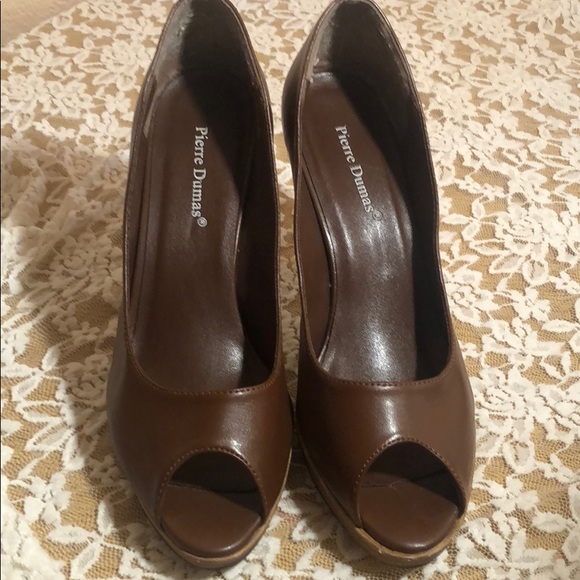 Pierre Dumas Brown Peeptoe Heels - Picture 2 of 6